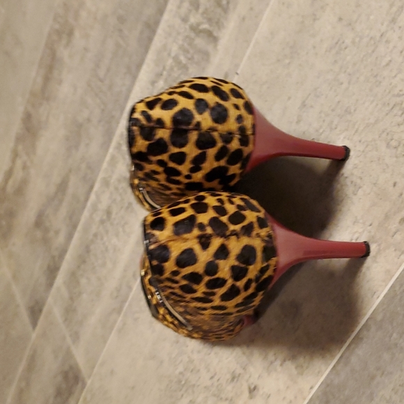 Nine West Glamgirl Calf Hair & Red Patent Leather Peeptoe Heels - Picture 4 of 8